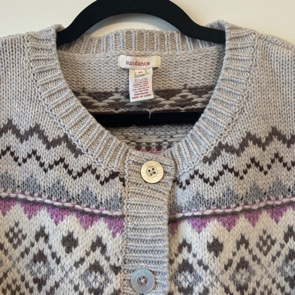 NWOT. Sundance Women's Wool/Cream and Purple Cardigan